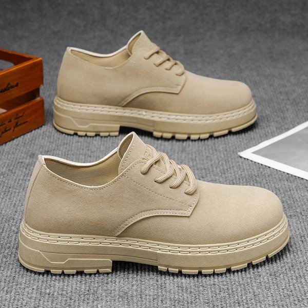 MęSkie Vintage Zamszowe Buty Codzienne Czarne BeżOwe Buty Na Platformie Sznurowane Robocze Eleganckie Trampki 44-image