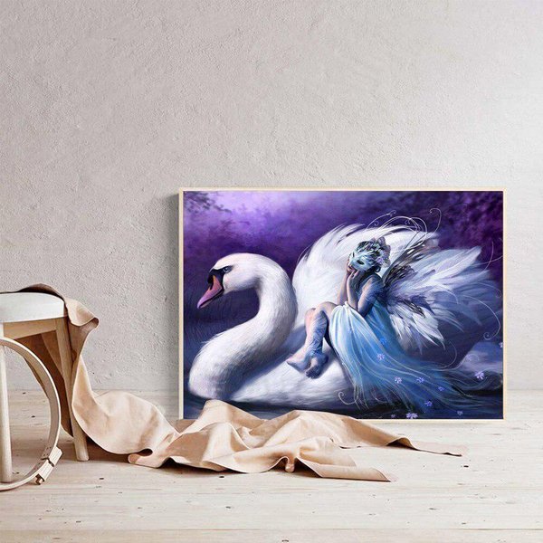 Diamante Animal Cisne Redondo Completo Diamante Pintura Hada Bordado Rhinestone Imagen ArtesaníA 20X30CM-image