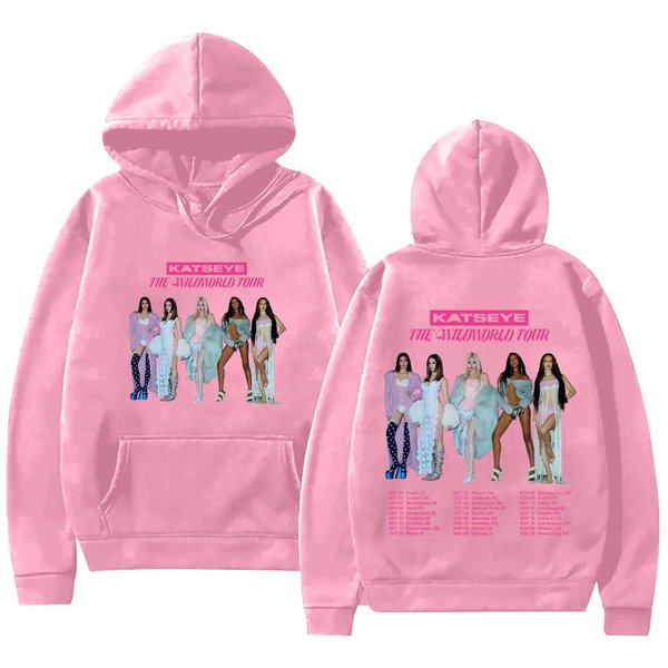 Katseye Bluzy Z Kapturem The Wildworld Tour Kpop Moda Harajuku Y2K Bluzy MęSkie I Damskie Z DłUgim RęKawem High Street Prezenty Dla FanóW Bluzy Xxxl Jasny Kolor RóżOwy-image