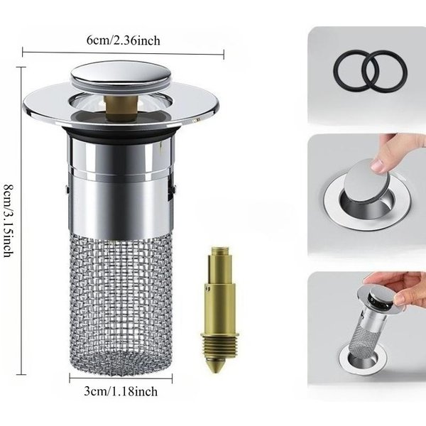 Filtro De Drenaje De Acero Inoxidable Para Fregadero - TapóN Para Cabello Anti-ObstruccióN Y Sello De Olor Para Drenaje Pop-Up De BañO/Cocina, Drenaje De BañEra Plata-image