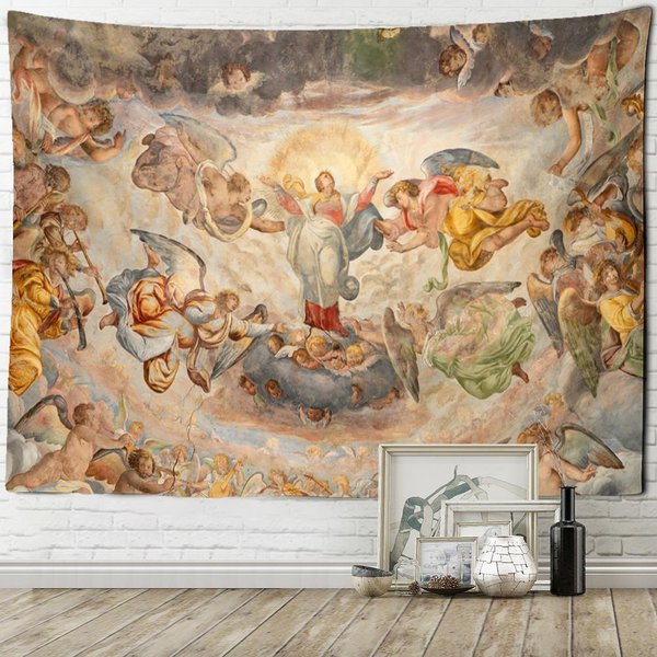 Tapiz De áNgel Vintage Para Colgar En La Pared, Tapiz Bohemio, Cristiano, PsicodéLico, BrujeríA, Misterio, Arte CláSico, DecoracióN Del Dormitorio Y El Hogar 150X150Cm-image