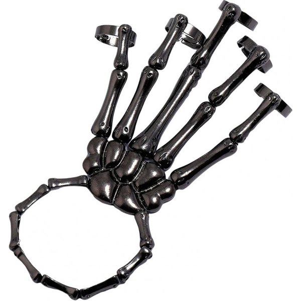Pulsera De Mano De Esqueleto Punk Pulsera De Mano De Esqueleto Espeluznante Con CordóN EláStico Ajustable Estilo Punk Exagerado Para Halloween Negro-image