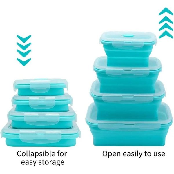 4 Recipientes Plegables De Silicona Para Almacenar Alimentos Con Tapa, Lonchera De Silicona, Caja Bento Sin BPA Para Despensa De Cocina. 4PCS-image