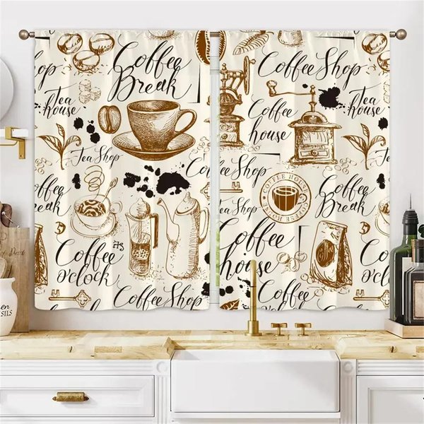 2 Szt. KróTki Widelec łYżKa Nóż Savor Cafe ZasłOny Farmhouse Sypialnia Salon ZasłOna Okienna Do Kuchni MałE Okno WystróJ Domu W70H165(Cm)X2Pcs&Grommet Top-image