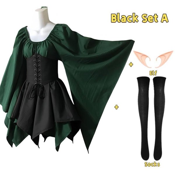 Damski Kostium Elfa Renesansowa Tradycyjna Irlandzka Sukienka ŚRedniowieczny Kostium WróżKi Uszy Elfa Na Halloween Cosplay L-image