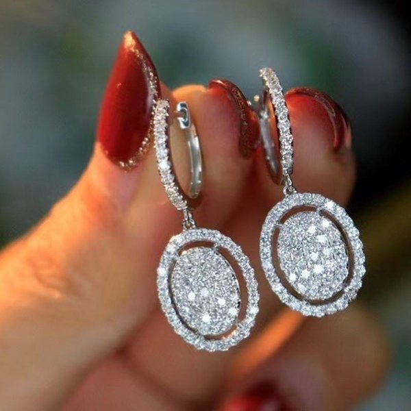 Pendientes Largos Colgantes Con Colgante Ovalado Huitan Para Mujer Lujo Circonita CúBica Cristal Brillante Pendientes De Dama JoyeríA Simple CláSica Brown-image