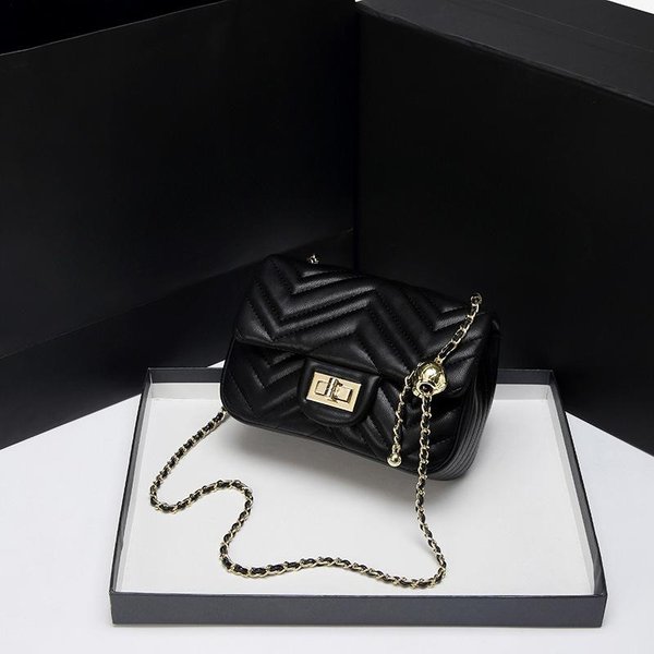 Bolso De Mujer Con Rejilla De Diamantes Bolso De Cadena De Verano Tendencia PequeñO Dorado Planta Moda Bolso De Hombro Individual Cruzado PequeñO Cuadrado Negro-image