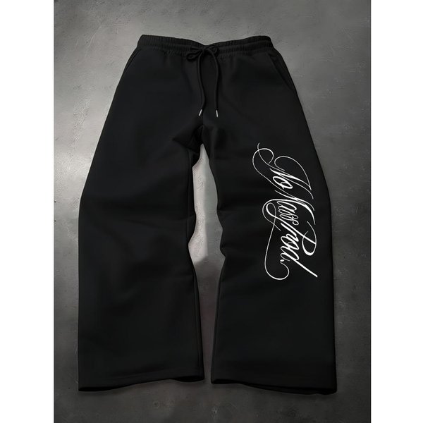 Pantalones Deportivos Casuales Sueltos De Color SóLido Multifuncionales Para Hombre Con CordóN, Estampado CláSico De Letras, Pantalones Casuales De Pierna Ancha Para Hombre S Black-image