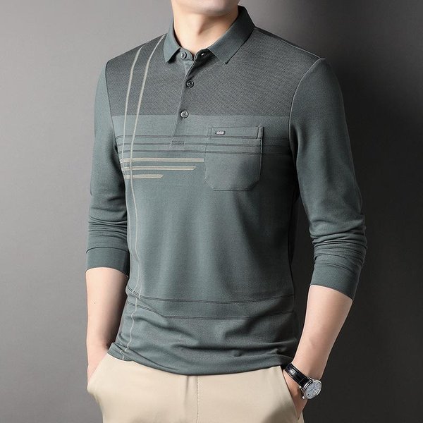 Camiseta De Manga Larga Nueva De Primavera Y OtoñO Para Hombre De AlgodóN Con Cuello Polo Ropa Superior Para Hombres De Negocios De Mediana Edad Xxxl Gray-image