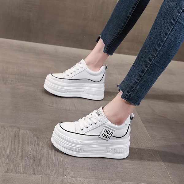 8CM Zapatillas De CuñA De Plataforma Nuevas Zapatos Con Aumento De Altura Cuero Genuino Para Mujer Primavera OtoñO Malla De Aire Zapatos De Verano Blanco 39 Blanco-image