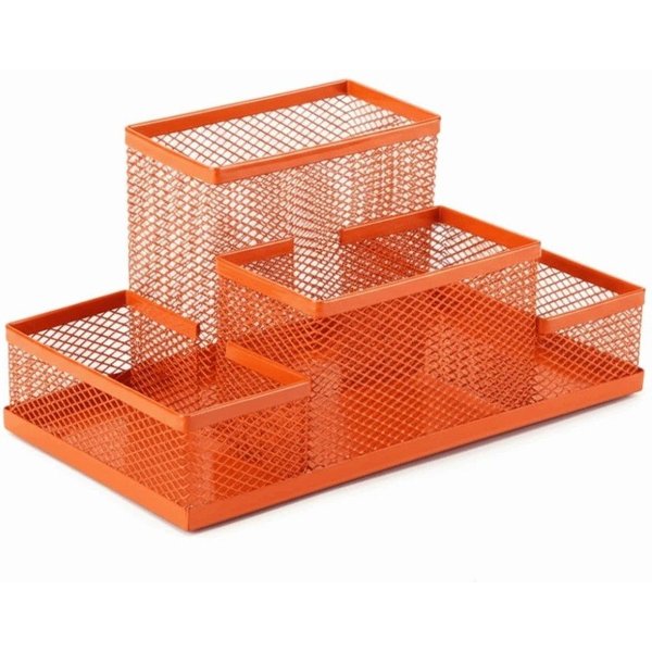 Wykrojony Metalowy Siatkowy Pojemnik Na DłUgopisy DużA Pojemność Organizer Na Biurko ArtykułY Plastyczne 4 Grid Orange-image