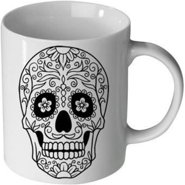 Taza De CeráMica - Maniacase - Calavera De AzúCar Negra - 30Cl - Apto Para Lavavajillas - Blanco-image