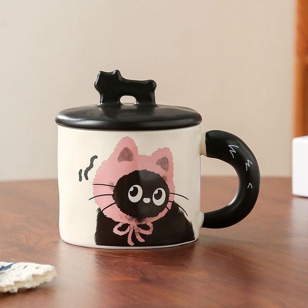 Uroczy Ceramiczny Kubek Dla Kota Praktyczny Prezent Dla Najlepszego Przyjaciela Domowy Kubek Do Picia Wody Biurowy Kubek Do Kawy Z Pokrywką 359Ml-image