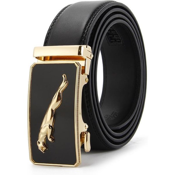 CinturóN De Cuero De Vaca Para Hombre Piel De Vaca Genuina Hebilla AutomáTica CinturóN De Negocios Y Casual 110-130Cm Black-image