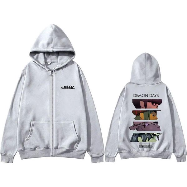 Sudadera Con Capucha Con Cremallera GráFica De Rock Band Gorillaz Demon Days Eyes Para Hombre, Moda Hip Hop, Chaqueta Oversize Con Cremallera, Sudadera Unisex Con Cremallera XS White-image