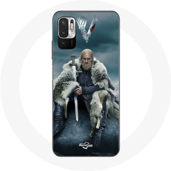 Funda Para Xiaomi Poco M3 Pro Vikingos Serie Temporada 6 Ragnar Lothbrok Logo V Espada Gris Fondo Borroso-image