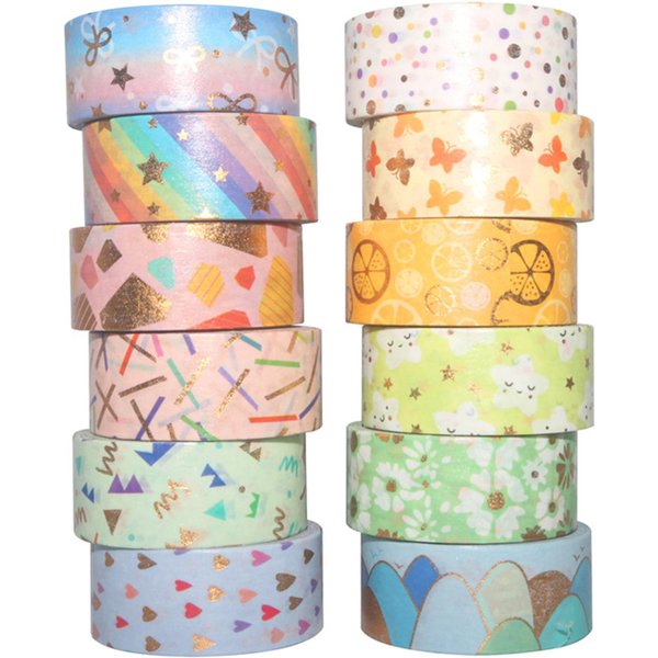Juego De 12 Rollos De Cintas Washi, Cinta Adhesiva De LáMina Dorada Con Bonito PatróN, Cinta Decorativa Adhesiva De 15Mm De Ancho 12 Rolls-image