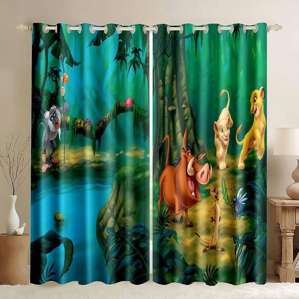 Animales De Safari Estilo Dibujos Animados Selva Bosque Cortinas Persianas Para Sala De Estar HabitacióN Infantil BañO Cocina Puerta DecoracióN Del Hogar 2 Piezas 100W130H(Cm)40X51In&Grommet Top-image