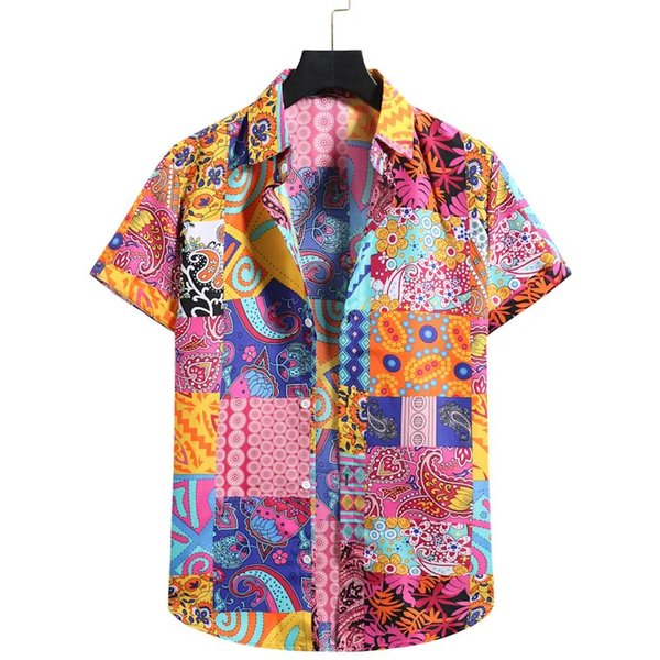 Nueva Camisa Hawaiana De Verano Para Hombre Casual Con Flores Coreana Retro Estampado GeoméTrico Manga Corta Botonadura Superior Talla Holgada Camisa De Manga Corta 4XL-image