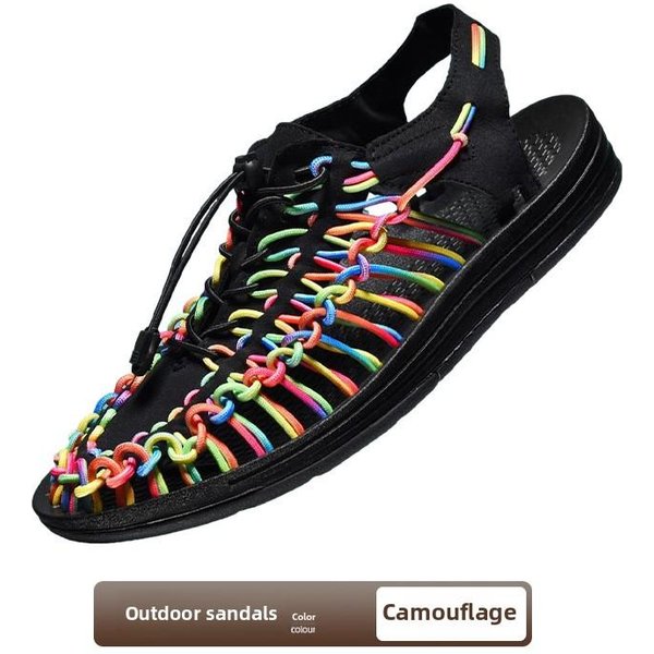 Sandalias Sandalias Tejidas Sandalias De Hombre, Sandalias De Hombre Sandalias Casuales Zapatos De Playa Sandalias Romanas 38 Black-image