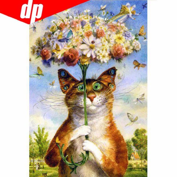 Pintura De Diamantes 5D Diy, Mosaico De Diamantes, ImáGenes De Flores De Gato , Diamantes De ImitacióN, Punto De Cruz 20X30-image