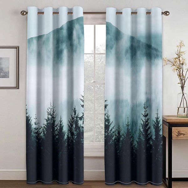 Cortinas Estampadas De Bosque Escenario De Naturaleza ÁRboles De La Selva Cortinas Para Ventana Sala De Estar Dormitorio Cascada Apertura Bipartida Izquierda Y Derecha W60H60(Cm)X2Pcs&Hook-image