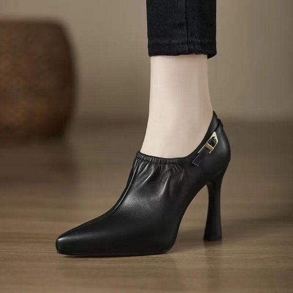 Damskie Buty Wysokiej JakośCi Zamek Boczny Damskie Wysokie Obcasy Moda Klamra Paska Biuro I Kariera Seksowne Szpilki Ze Szpiczastym Noskiem Kobiety 40 Czarny-image