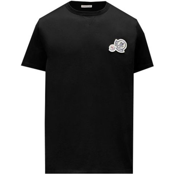 Moncler Logo BawełNiany T-Shirt Z OkrąGłYm Dekoltem MęSkie Koszulki Czarne 0918C000388390Y999 XL Black-image