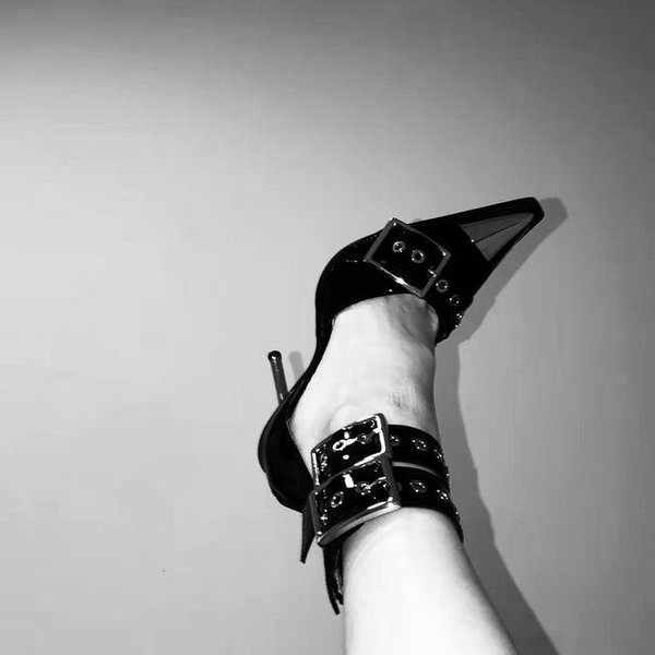 Nowa Kobieta CzółEnka SkóRzane Damskie Obcasy Nity Metalowe Szpilki Modne Buty Biurowe CzółEnka Seksowne Szpilki Damskie Buty CzółEnka Damskie 35 Gray-image