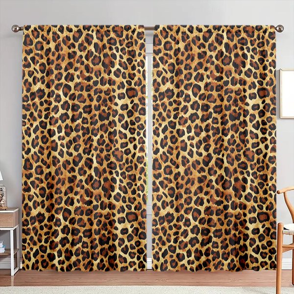 2 Szt. Elementy Z Nadrukiem Panterki Drukowana ZasłOna Do Dekoracji Domu - Kieszeń Na Karnisz Dekoracja Okna Do Sypialni, Biura, Kuchni 75Cmx165Cm X 2Pcs-image