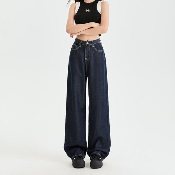 Jeans De Tenis Para Mujer En Verano Cintura Alta Sueltos De Pierna Ancha Para Mujer En Primavera Y Verano Pantalones De Pierna Ancha Adelgazantes Para Mujer En Primavera 2XL Black-image