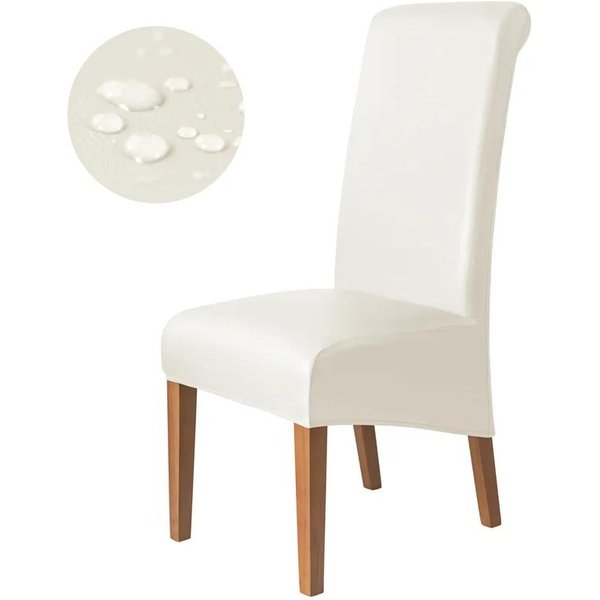 1PC Funda EláStica Para Silla De Comedor Cuero PU Impermeable Fundas Para Silla Respaldo Largo Color SóLido Fundas De Asiento Banquete DecoracióN Hotel 1Piece Chair Cover-image