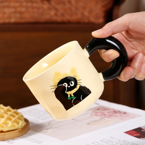 Taza Personalizada De Gato Con Tapa Taza De Recuerdo Taza De CeráMica Linda Taza De Agua De Dibujos Animados Regalo Alta Apariencia 301-400Ml Beige-image