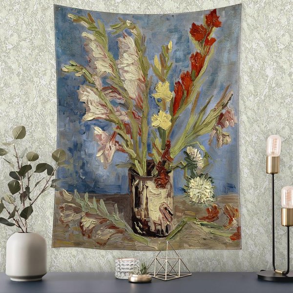 Tapiz Colgante De Pared Helianthus De Van Gogh Pintura Al ÓLeo Misterioso PsicodéLico Bohemio Plantas Sala De Estar DecoracióN Del Hogar 320X182Cm-image