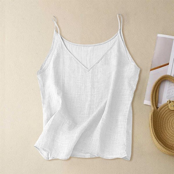 Camiseta Sin Mangas De Cuello En V Para Mujer, Ligera, Corte Holgado, Camisola, Blusa BáSica Casual De Verano Para Uso Diario, Para Superponer L White-image