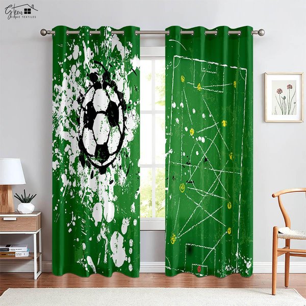 Czarne I BiałE PiłKarskie Sportowe ZasłOny Z Nadrukiem 3D Do Pokoju DziecięCego, Sypialni, Salonu, Gabinetu ZasłOny Dekoracyjne W50Xh130(Cm)X2Pcs&Rod Pocket-image