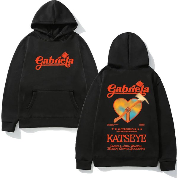 Katseye Gabriela 2026NOWA Bluza Z Kapturem Na Jesień Zimę Estetyczna Z Kapturem Casualowa Odzież Polarowa Casualowa Bluza Z Kapturem XS Czarny-image