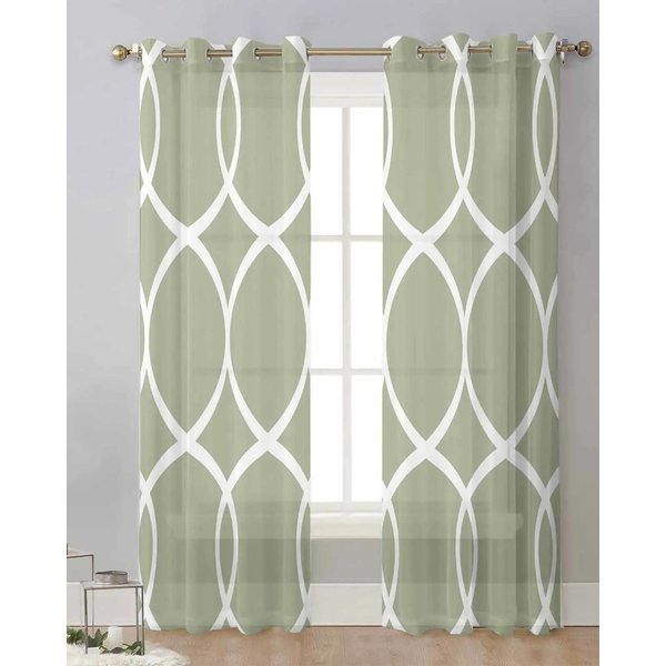 SzałWiowa Zieleń Geometryczna Faktura Nowoczesne Tiulowe ZasłOny Salon Kuchnia Przezroczyste Dekoracje Okienne Woalowe ZasłOny Z Przelotkami W65X60H(Cm)X2Pcs&Grommet Top-image