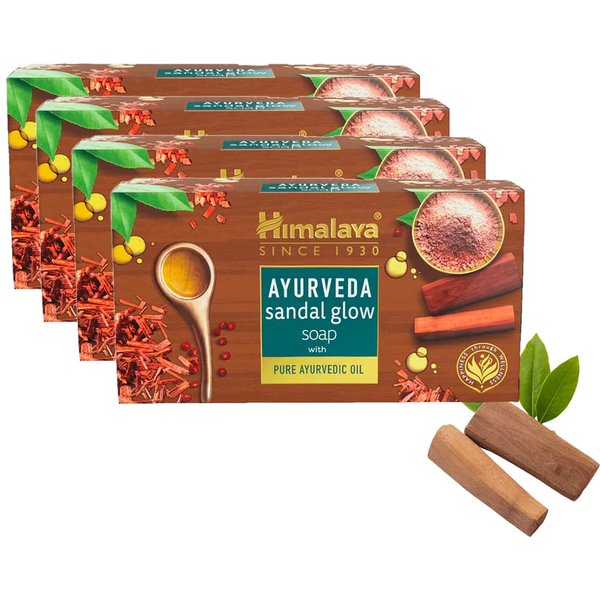 Himalaya Ayurveda MydłO Sandal Glow Dla OdżYwionej, LśNiąCej SkóRy Z Olejkiem SandałOwym 75G KażDe Opakowanie 4 Sztuki ŁąCznie 300G-image