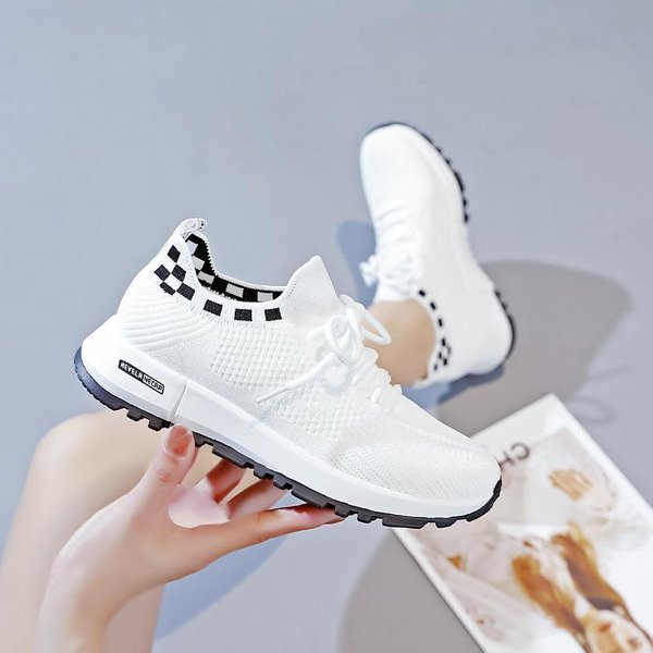 Zapatos De Malla Tejida Voladora Para Mujer Verano Transpirables Deportivos Para Estudiante Zapatos Blancos Para Correr Zapatos Casuales Tejido Volador 40 Gray-image