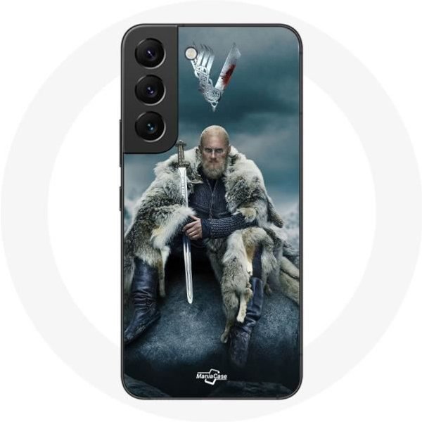 Funda Para Samsung Galaxy S21 FE Serie Vikingos Temporada 6 Ragnar Lothbrok Logo V Espada Gris Fondo Borroso-image