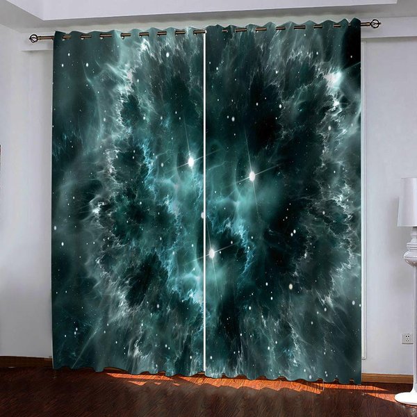 Cortinas Con Estampado De Cielo Estrellado Y Galaxia Espacial De 2 Paneles Para HabitacióN Infantil, Dormitorio, Sala De Estar, Ventanas, Ojales 100W130H(Cm)40X51In&Rod Pocket-image