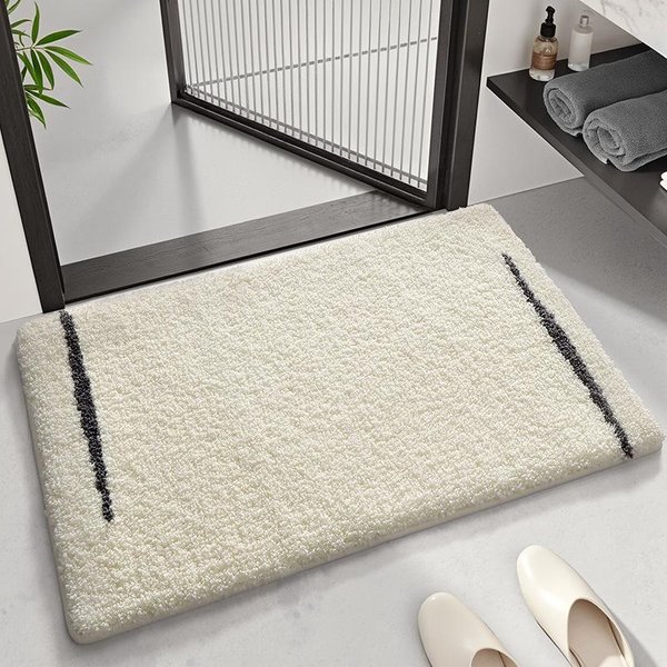 Super ChłOnna Mata łAzienkowa AntypośLizgowy Dywanik Do łAzienki SzybkoschnąCa Mata PodłOgowa Z Mikrofibry Pod Prysznic - Nowoczesny Minimalistyczny Pogrubiony Dywan 40X60Cm BiałY-image