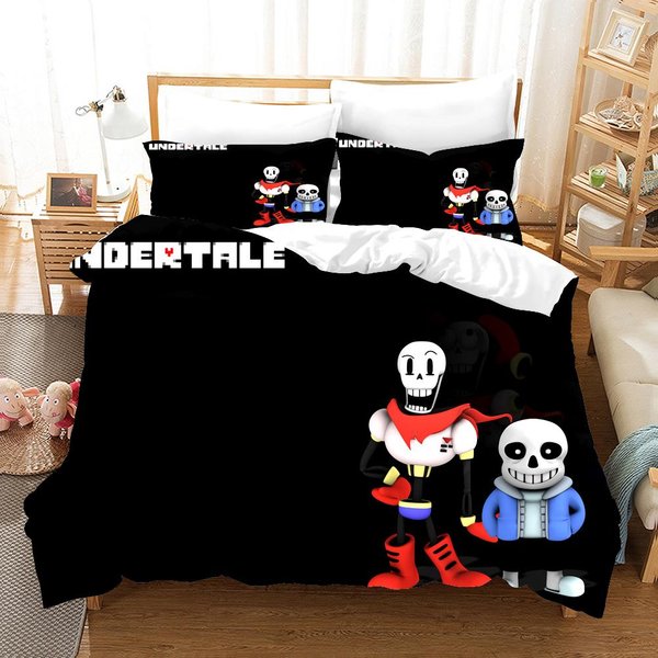 ImpresióN 3D Juego Undertale Frisk Sans Juego De Cama NiñOs NiñAs TamañO Twin Queen Funda NóRdica Funda De Almohada Cama NiñOs Adultos Textiles Para El Hogar EU Single(135X200Cm)-image