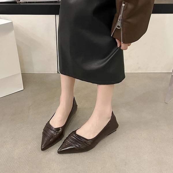 Damskie Buty Wysokiej JakośCi PłYtkie Damskie Wysokie Obcasy Moda Plisowane Codzienne CzółEnka Kobiety Seksowne Buty Damskie Ze Szpicem 36-image