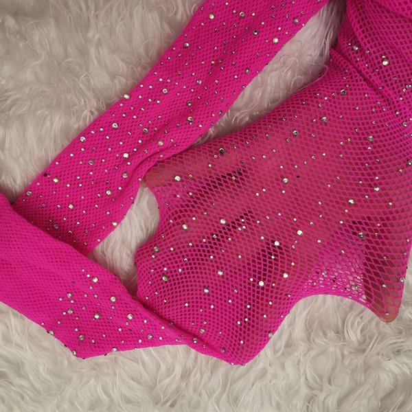 Letnie Kabaretki Diamentowe Rajstopy Damskie Seksowne Modne BłYszcząCe Siatkowe Rajstopy Damskie SzczupłE Siatka Z KryształKami Nylonowe PońCzochy Rajstopy One Size Pink-image