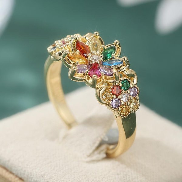 Anillo Multicolor CláSico Incrustado Con Circonita CúBica Para Mujer Tendencia Color Dorado GeometríA Uso Diario JoyeríA Para Fiesta Regalo De Aniversario 9 Beige-image