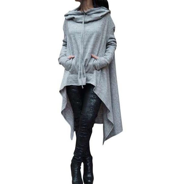 Moda Mujer Color SóLido Draw Cord Coat Manga Larga Suelta Casual Poncho Abrigo Con Capucha PulóVer Sudaderas Largas Sudaderas 5XL-image