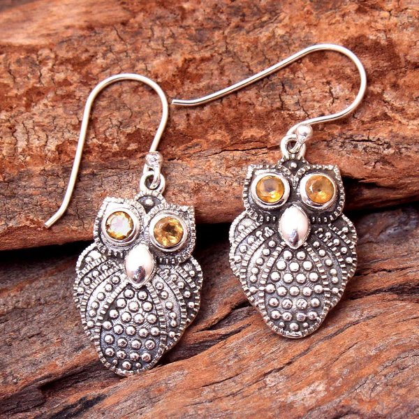 Pendiente De Topacio Azul Plata, JoyeríA Animal, JoyeríA Hecha A Mano De Plata De Ley 925, Pendiente De BúHo, JoyeríA De Amuleto De Plata, Pendiente Para Mujer Amarillo-image