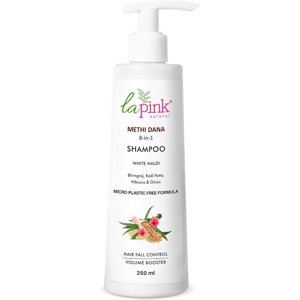 Champú La Pink Methi Dana 8 En 1 Con Hibisco Y Cebolla Para Hombre Y Mujer | Control De La CaíDa Del Cabello | FóRmula 100 % Libre De MicropláSticos | 250 Ml-image